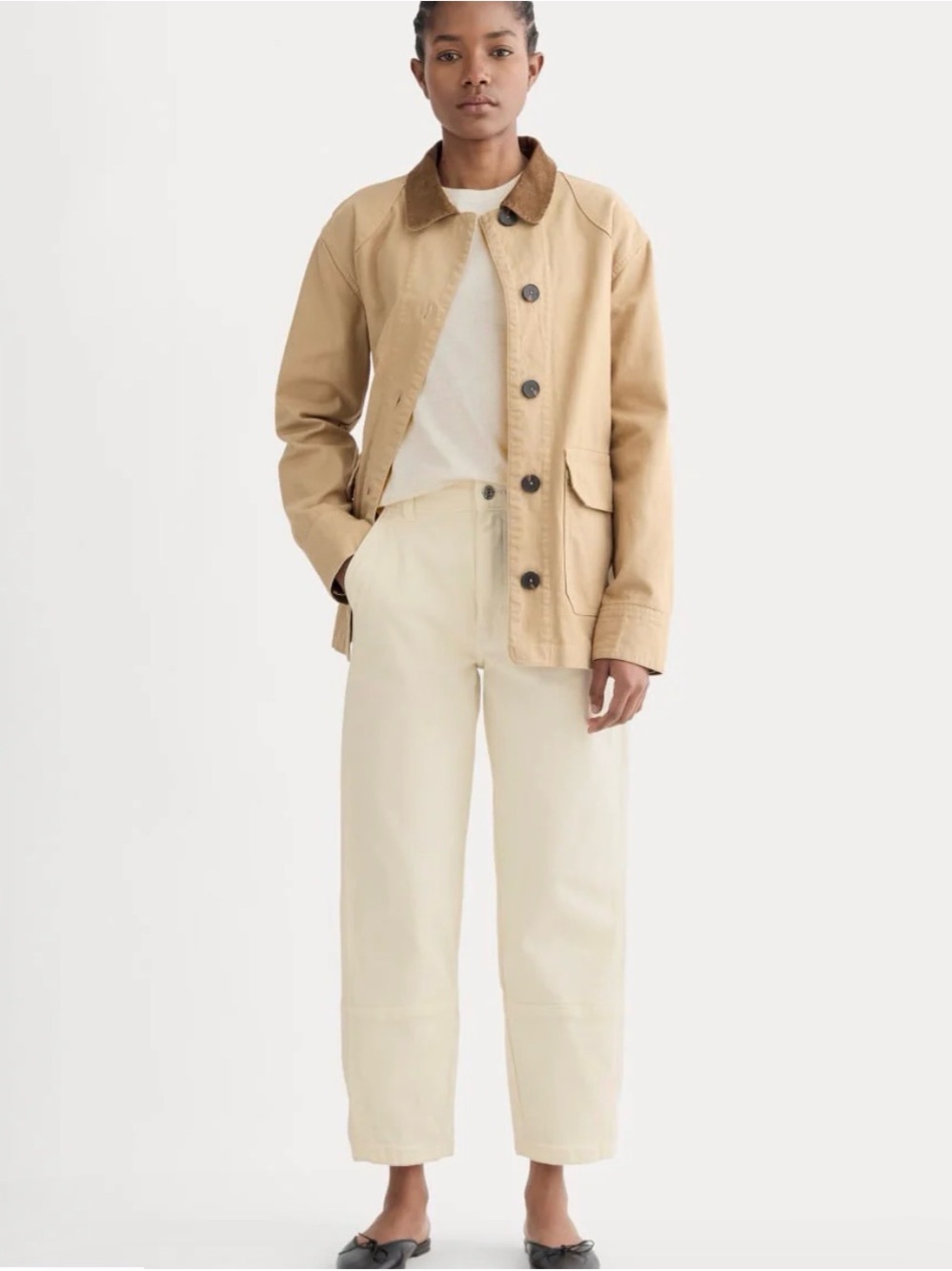 Everlane white utility barrel jeans. Loved with tiny stain(photo)